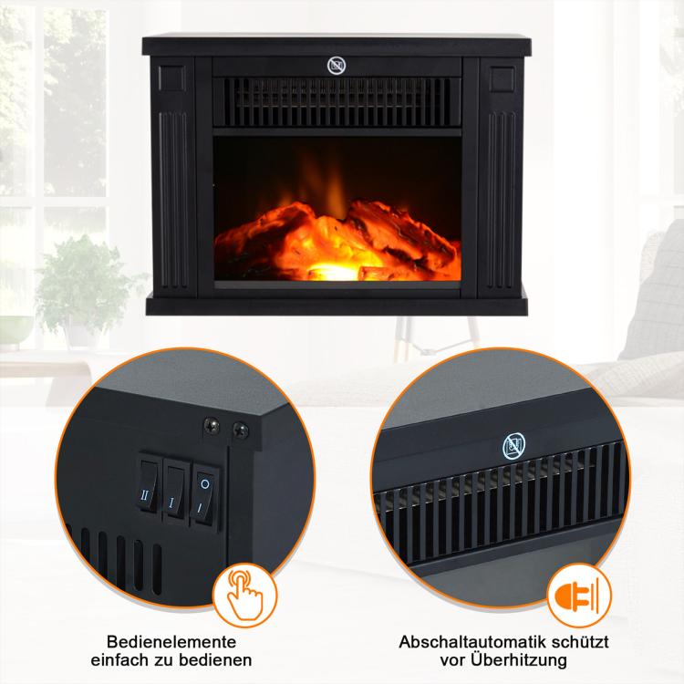 Electric fireplace with heater, electric fireplace with LED flame effect, 600/1200 W decorative fireplace, electric fireplace stove, black