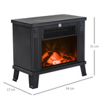 Electric Fireplace / Freestanding Stove with Flame Effect, 600/1200W, Metal, Black, 34x17x31 cm