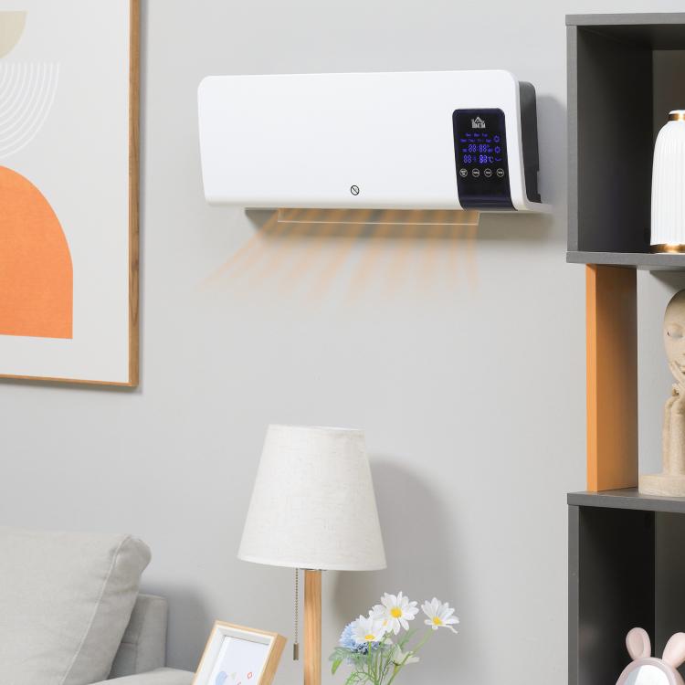 Electric heater, wall-mounted, oscillation function, 2 modes, timer, LED display, white