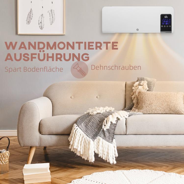 Electric heater, wall-mounted, oscillation function, 2 modes, timer, LED display, white