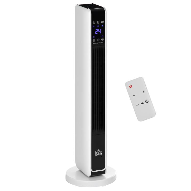 2200W Ceramic Tower Heater with Remote Control, 8-Hour Timer, and Oscillation – White & Black (ABS/PA) – 21 x 21 x 73 cm