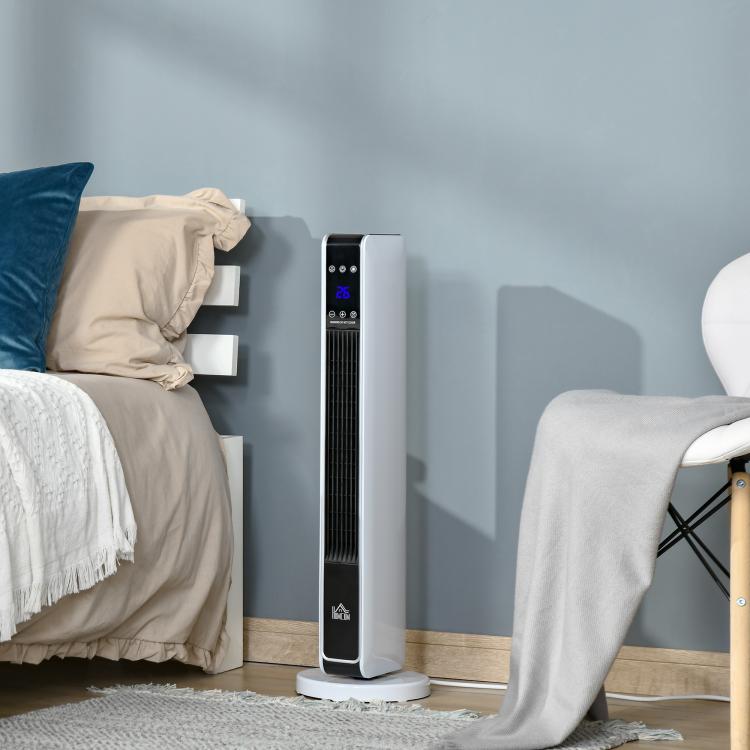 2200W Ceramic Tower Heater with Remote Control, 8-Hour Timer, and Oscillation – White & Black (ABS/PA) – 21 x 21 x 73 cm