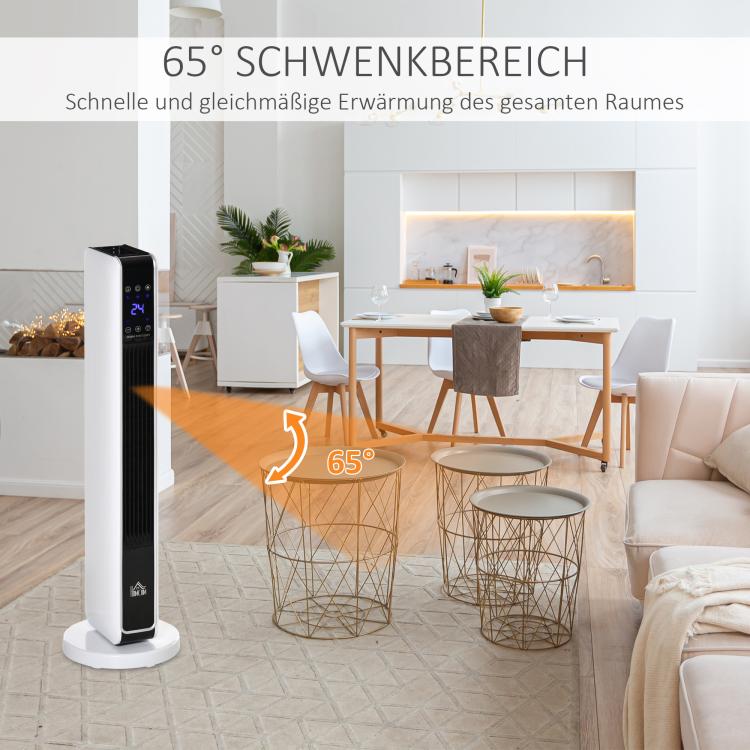 2200W Ceramic Tower Heater with Remote Control, 8-Hour Timer, and Oscillation – White & Black (ABS/PA) – 21 x 21 x 73 cm