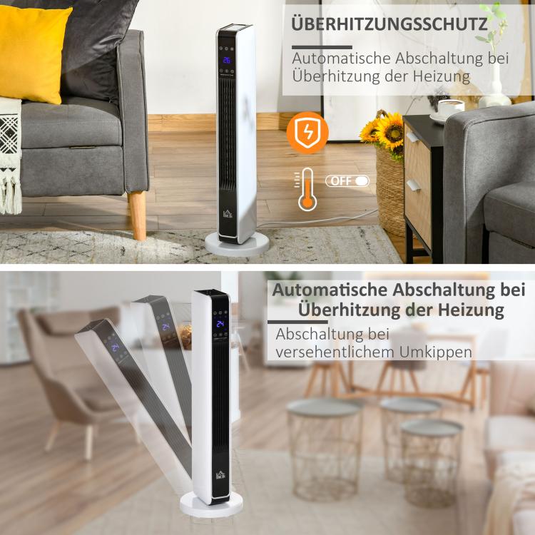 2200W Ceramic Tower Heater with Remote Control, 8-Hour Timer, and Oscillation – White & Black (ABS/PA) – 21 x 21 x 73 cm