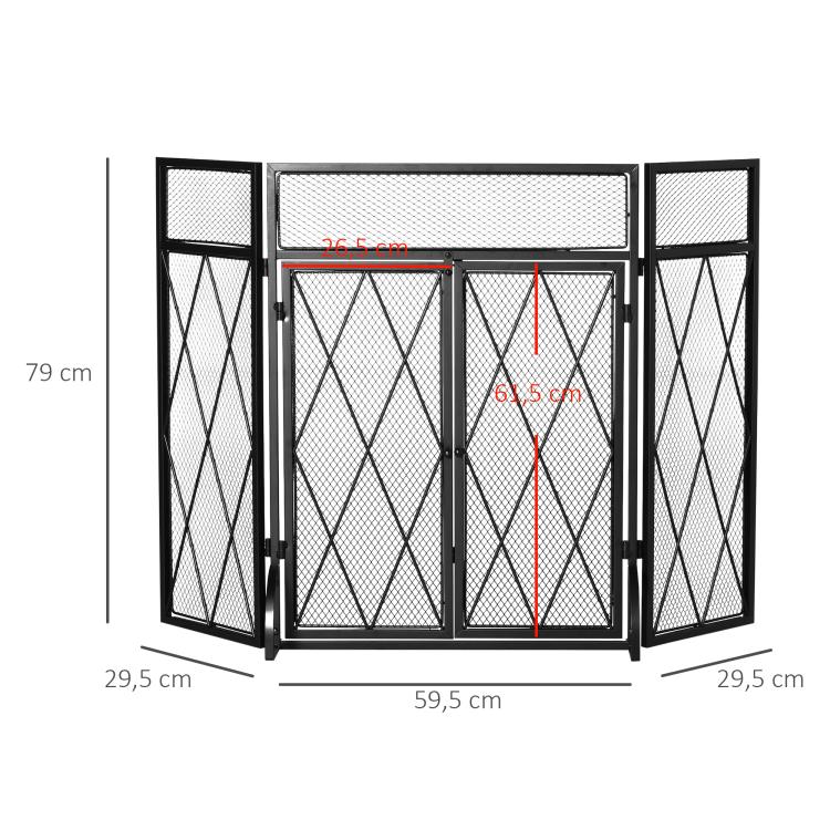 Folding 3-panel spark guard, 120 cm x 79 cm, black