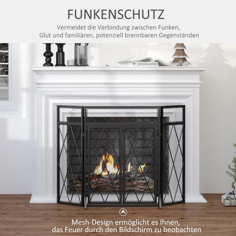 Folding 3-panel spark guard, 120 cm x 79 cm, black