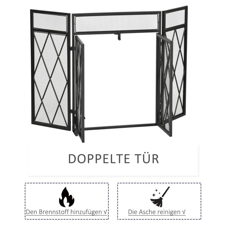 Folding 3-panel spark guard, 120 cm x 79 cm, black