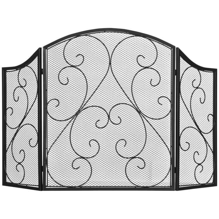 Fireplace Screen, Spark Guard, Vintage Design, 66 cm x 31 cm x 81 cm, Black