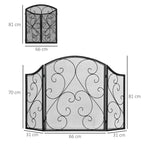 Fireplace Screen, Spark Guard, Vintage Design, 66 cm x 31 cm x 81 cm, Black