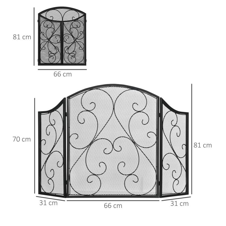 Fireplace Screen, Spark Guard, Vintage Design, 66 cm x 31 cm x 81 cm, Black