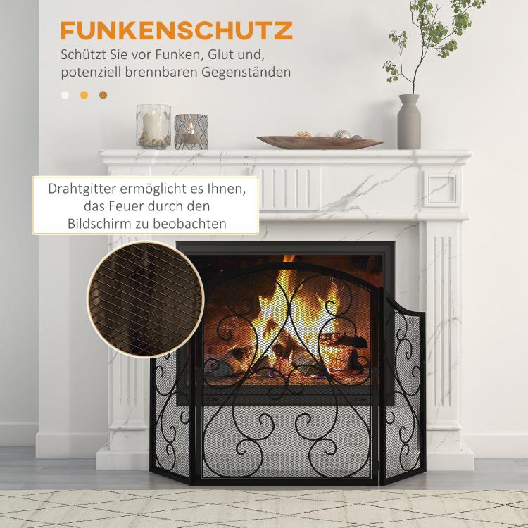 Fireplace Screen, Spark Guard, Vintage Design, 66 cm x 31 cm x 81 cm, Black