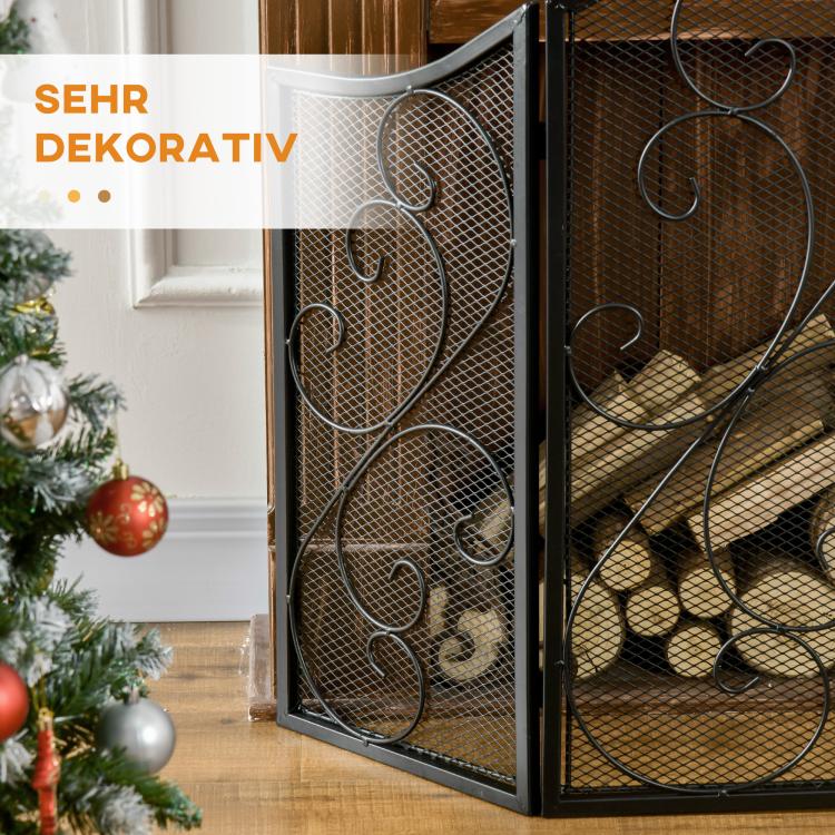 Fireplace Screen, Spark Guard, Vintage Design, 66 cm x 31 cm x 81 cm, Black
