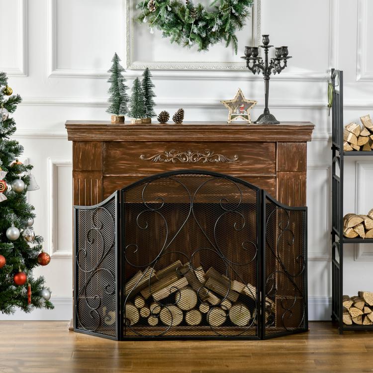 Fireplace Screen, Spark Guard, Vintage Design, 66 cm x 31 cm x 81 cm, Black