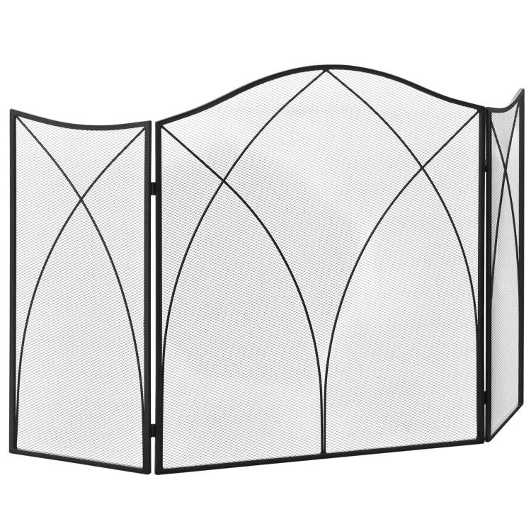 Fireplace spark guard, tri-fold, metal frame, coated finish, 108 x 2 x 76 cm, black