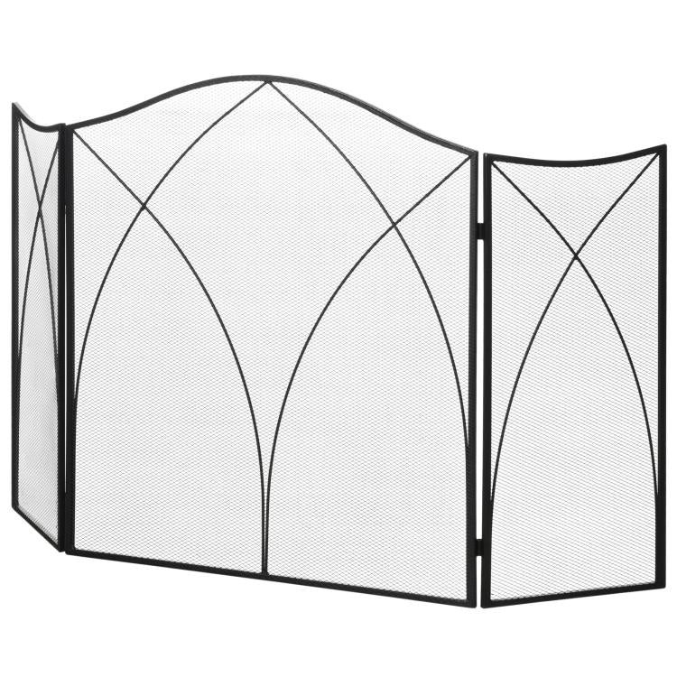 Fireplace spark guard, tri-fold, metal frame, coated finish, 108 x 2 x 76 cm, black
