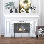 Fireplace spark guard, tri-fold, metal frame, coated finish, 108 x 2 x 76 cm, black