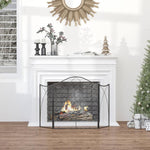 Fireplace spark guard, tri-fold, metal frame, coated finish, 108 x 2 x 76 cm, black