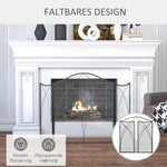 Fireplace spark guard, tri-fold, metal frame, coated finish, 108 x 2 x 76 cm, black
