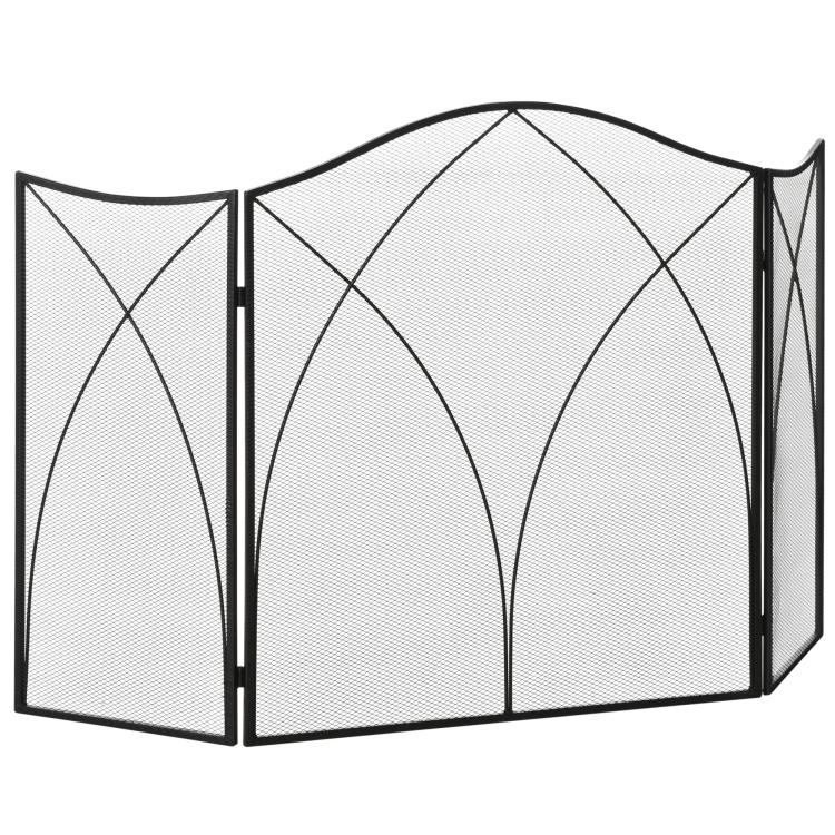 Fireplace spark guard, tri-fold, metal frame, coated finish, 108 x 2 x 76 cm, black
