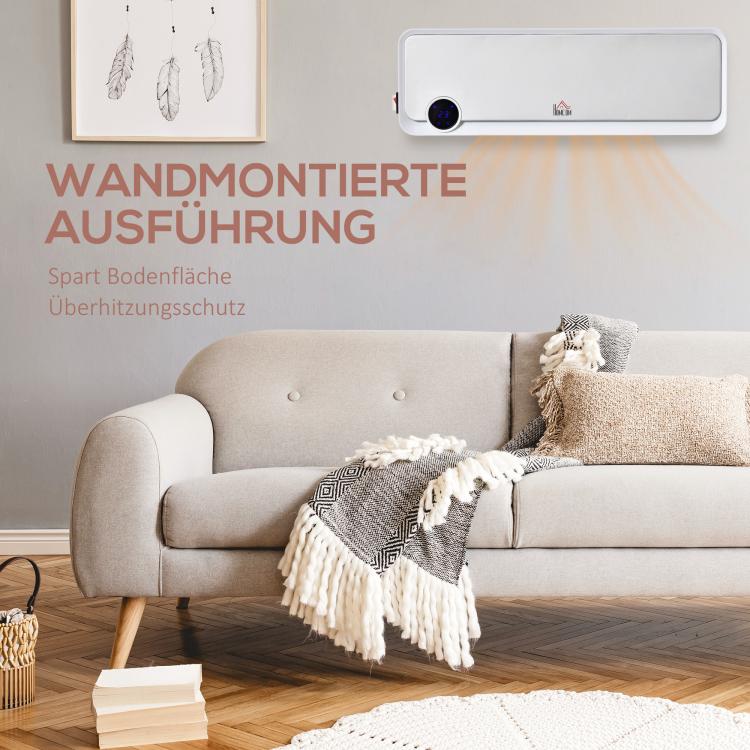 2000W Wall-Mounted Fan Heater with Remote Control, 3 Operating Modes, LED Display, and 12-Hour Timer