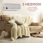 2000W Wall-Mounted Fan Heater with Remote Control, 3 Operating Modes, LED Display, and 12-Hour Timer