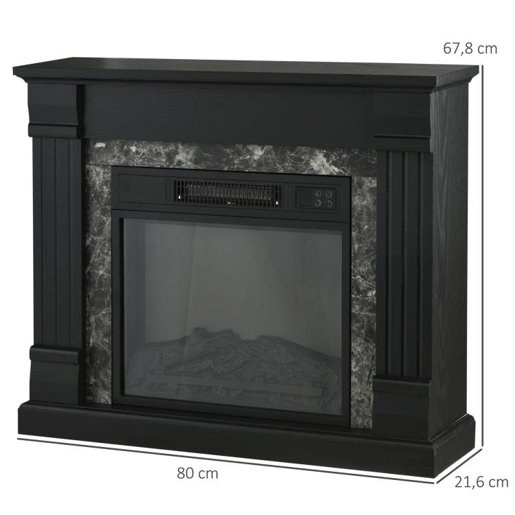 1800W Electric Fireplace – Decorative Fireplace with Flame Effect, Remote Control, and Timer – 80 x 21.6 x 67.8 cm – Black