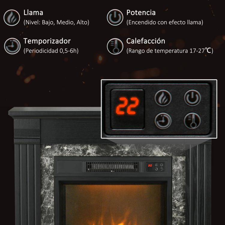 1800W Electric Fireplace – Decorative Fireplace with Flame Effect, Remote Control, and Timer – 80 x 21.6 x 67.8 cm – Black