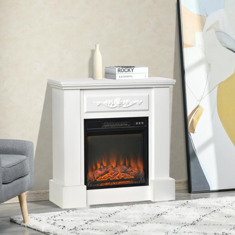 1800W Electric Fireplace with Flame Effect, Remote Control, Timer, and Overheat Protection – White