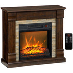 1800W Decorative Electric Fireplace with 3-Level Flame Effect, Thermostat, Timer, and Remote Control – Brown