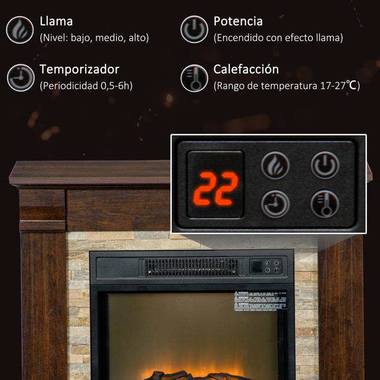 1800W Decorative Electric Fireplace with 3-Level Flame Effect, Thermostat, Timer, and Remote Control – Brown