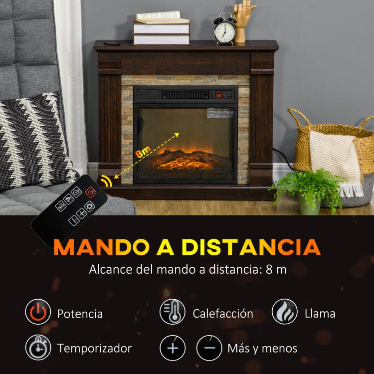 1800W Decorative Electric Fireplace with 3-Level Flame Effect, Thermostat, Timer, and Remote Control – Brown