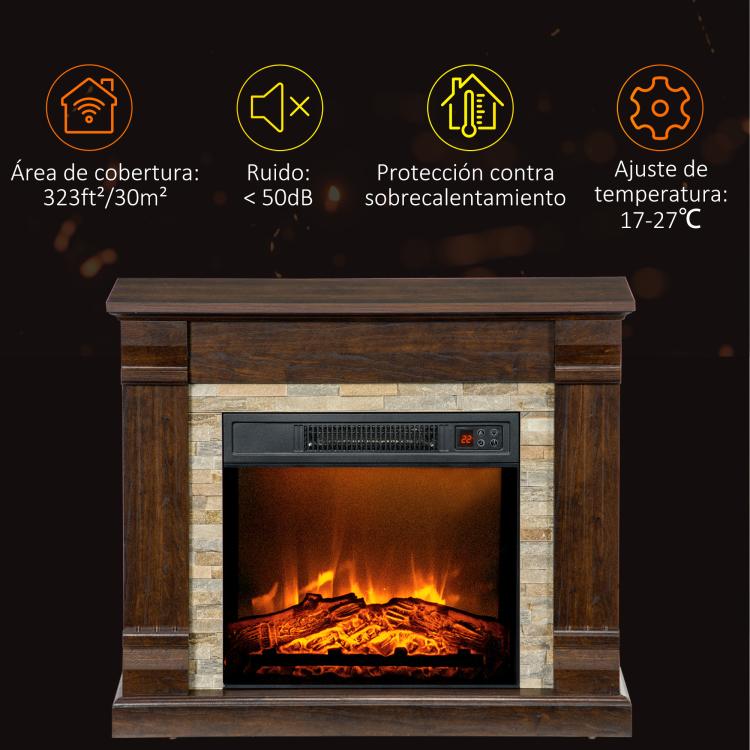 1800W Decorative Electric Fireplace with 3-Level Flame Effect, Thermostat, Timer, and Remote Control – Brown