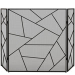 3-Panel Folding Steel Fireplace Screen with Geometric Design, 135x1.2x85cm, Black