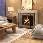 3-Panel Folding Steel Fireplace Screen with Geometric Design, 135x1.2x85cm, Black