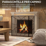 3-Panel Folding Steel Fireplace Screen with Geometric Design, 135x1.2x85cm, Black