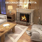 3-Panel Folding Steel Fireplace Screen with Geometric Design, 135x1.2x85cm, Black