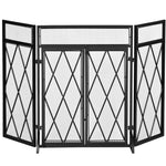 Fireplace Safety Screen 120 x 79 cm – Fireguard for Fireplace or Stove – Spark Guard – Safety Barrier – 3 Folding Panels and Door – Black Metal