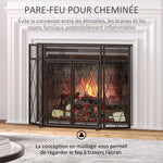 Fireplace Safety Screen 120 x 79 cm – Fireguard for Fireplace or Stove – Spark Guard – Safety Barrier – 3 Folding Panels and Door – Black Metal