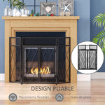 Fireplace Safety Screen 120 x 79 cm – Fireguard for Fireplace or Stove – Spark Guard – Safety Barrier – 3 Folding Panels and Door – Black Metal