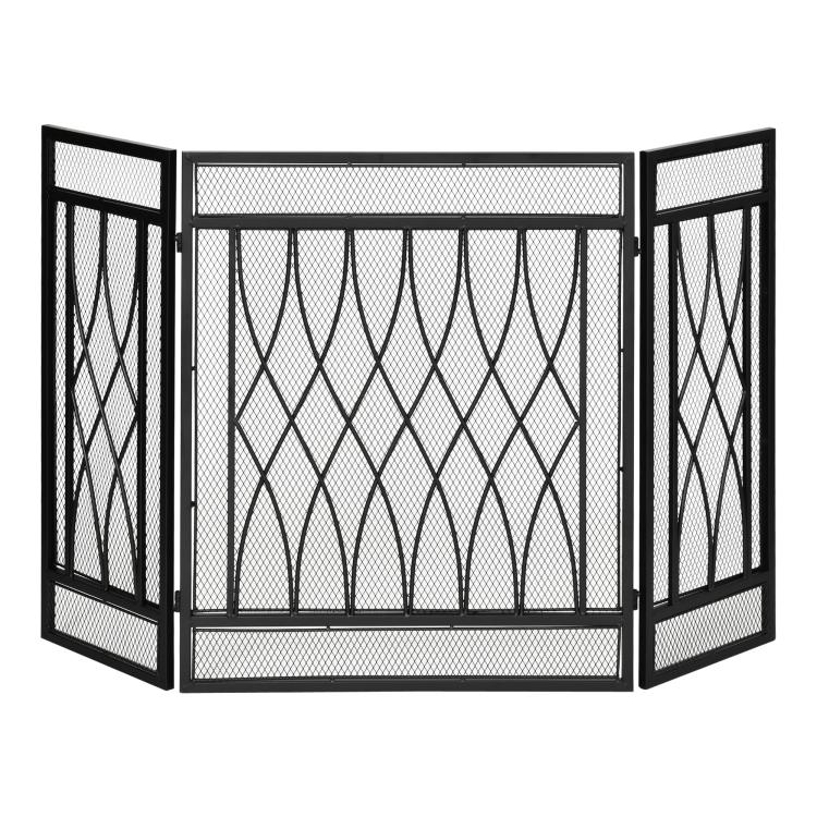 Fireplace Protection Screen – Wide Fire Guard for Fireplace or Stove – Spark Guard – Safety Barrier – 3-Panel Folding Design – Black Metal