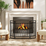 Fireplace Protection Screen – Wide Fire Guard for Fireplace or Stove – Spark Guard – Safety Barrier – 3-Panel Folding Design – Black Metal