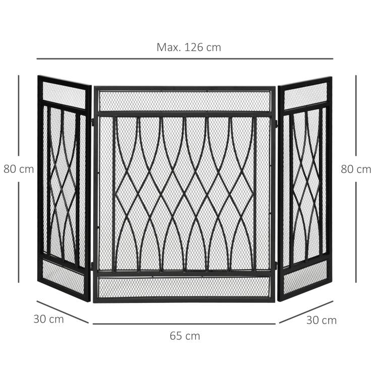 Fireplace Protection Screen – Wide Fire Guard for Fireplace or Stove – Spark Guard – Safety Barrier – 3-Panel Folding Design – Black Metal