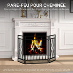 Fireplace Protection Screen – Wide Fire Guard for Fireplace or Stove – Spark Guard – Safety Barrier – 3-Panel Folding Design – Black Metal