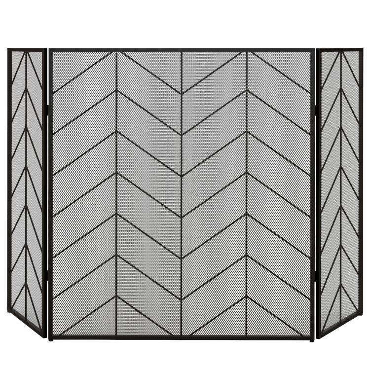 Fireplace spark guard, elegant spark catcher, foldable, coated, black, 135 x 85 cm