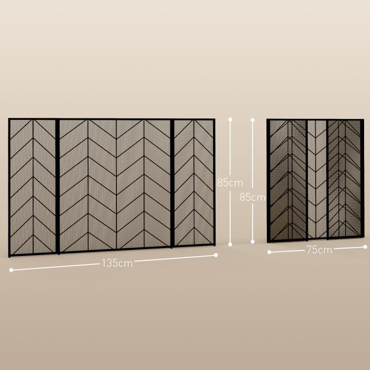 Fireplace spark guard, elegant spark catcher, foldable, coated, black, 135 x 85 cm