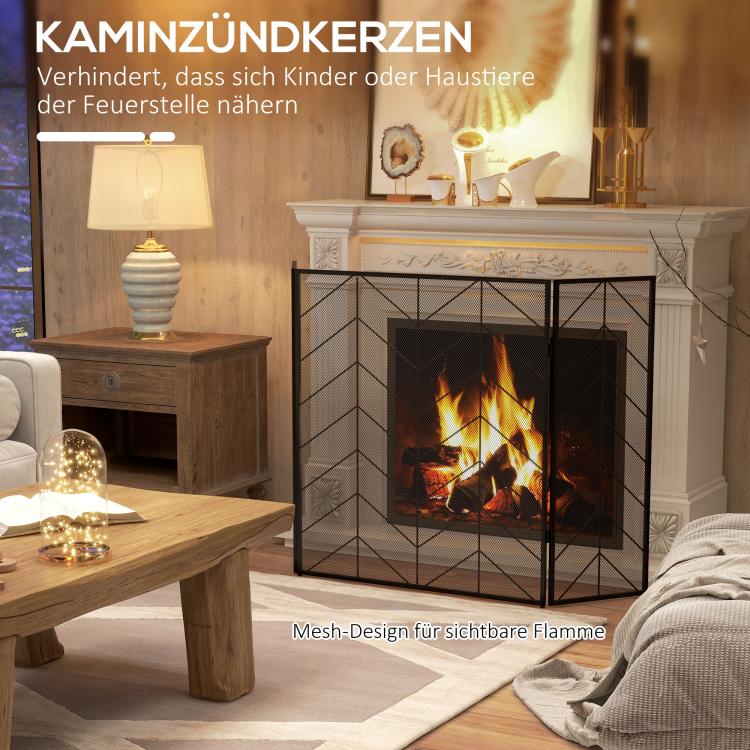 Fireplace spark guard, elegant spark catcher, foldable, coated, black, 135 x 85 cm