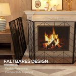 Fireplace spark guard, elegant spark catcher, foldable, coated, black, 135 x 85 cm