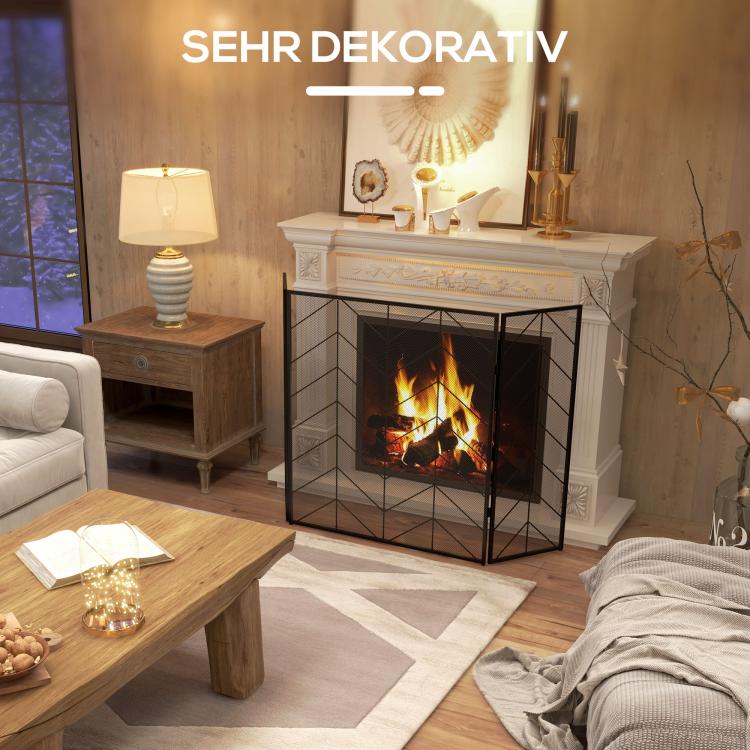 Fireplace spark guard, elegant spark catcher, foldable, coated, black, 135 x 85 cm