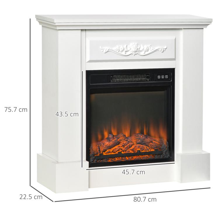 1800W Freestanding Electric Fireplace with Flame Effect, Remote Control, Timer, and Adjustable Temperature, White