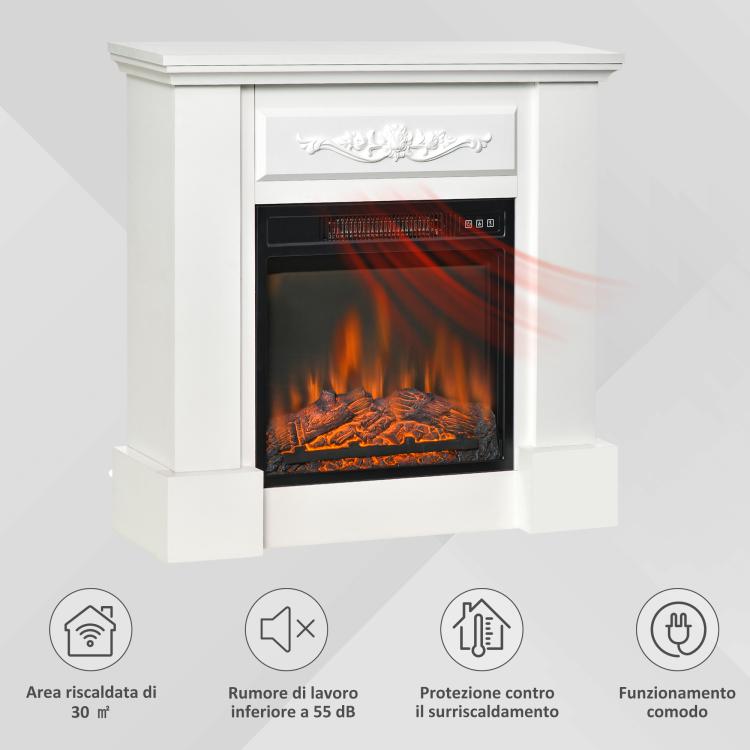 1800W Freestanding Electric Fireplace with Flame Effect, Remote Control, Timer, and Adjustable Temperature, White